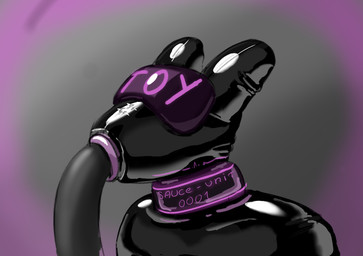 ambiguous_gender anthro drone dronification forced gas_mask glistening glistening_body latex latex_body mask reflective_body solo toyification tube_in_mouth rubberycrow hi_res