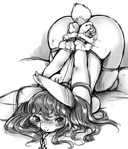 anthro bdsm bondage bound clothing female hair kemono long_hair solo strapped setouchi_kurage lagomorph leporid mammal rabbit monochrome