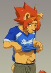 adolescent anthro balls blush bottomwear bottomwear_down censored_genitalia censored_penis clothed clothing clothing_lift genitals humanoid_genitalia humanoid_penis male pants pants_down partially_clothed penis shirt shirt_lift solo topwear young 4_ira morenatsu soutarou_(morenatsu) felid lion mammal pantherine 2021 censored digital_media_(artwork) hi_res portrait three-quarter_portrait