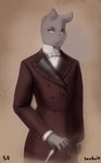 anthro bow_tie formal_wear frock_coat looking_at_viewer male solo sunhuiz louis_(sunhuiz) demon absurd_res half-length_portrait hi_res monochrome portrait sepia