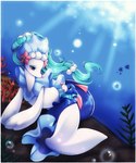 accessory black_eyes blue_body blue_eyes bubble gem hair hair_accessory long_hair looking_at_another lying pearl_(gem) pink_nose split_form starfish_(accessory) underwater water white_body midna01 nintendo pokemon asterozoan echinoderm fish generation_7_pokemon marine merfolk pokemon_(species) popplio primarina starfish 2016 absurd_res hi_res