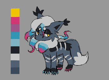 ambiguous_gender claws dipstick_tail ear_tuft eyeshadow feral fluffy fluffy_tail fur fur_markings glistening glistening_claws gradient gradient_hair hair makeup markings neck_tuft solo standing striped_markings stripes tail tail_markings tuft yellow_eyes young vedacia nintendo pokemon generation_5_pokemon generation_8_pokemon generation_9_pokemon grafaiai hisuian_form hisuian_zorua pokemon_(species) regional_form_(pokemon) zorua colored digital_media_(artwork) model_sheet sketch