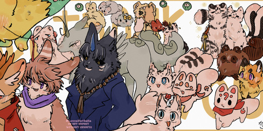 1_horn 2_horns anthro biped black_body black_fur blue_body blue_eyes blue_fur blue_horn blush bow_tie brown_body brown_fur brown_horn cape cat_smile cheek_tuft chest_tuft clothing countershading dipstick_tail ear_piercing ear_ring eyes_closed facial_markings facial_tuft female female_feral feral forehead_markings fur fur_tuft green_body green_fur group head_markings head_tuft high-angle_view horn kerchief large_group leg_markings male male_anthro male_feral markings mask neckerchief neckwear open_mouth open_smile orange_body orange_fur paws piercing plantigrade purple_eyes quadruped red_clothing ring_piercing scarf smile socks_(marking) striped_body striped_fur stripes tail tail_markings tuft wearing_mask white_body white_countershading white_fur yellow_body yellow_fur lunnanathalia asian_mythology east_asian_mythology fabulous_beasts korean_mythology mythology chugou_(fabulous_beasts) diting_(fabulous_beasts) fuzai_(fabulous_beasts) hetao_(fabulous_beasts) jiazhutao_(fabulous_beasts) jinjiao_(fabulous_beasts) maki_(fabulous_beasts) murong_xuequan_(meimei) qishiqi_(fabulous_beasts) shanque_(fabulous_beasts) shota_(fabulous_beasts) sibuxiang_the_deer_(fabulous_beasts) tubaoshu_(fabulous_beasts) tuye_(fabulous_beasts) xiezhi(fabulous_beasts) yinjiao_(fabulous_beasts) zhanhu_(fabulous_beasts) canid canid_demon canine deer demon domestic_cat dragon eastern_dragon felid feline felis fox hellhound herpestid lagomorph leporid mammal mengji mongoose mythological_canine mythological_creature mythological_scalie pantherine pixiu rabbit raccoon_dog scalie snow_leopard straw_dog tanuki tiger xiezhi 2026 absurd_res digital_drawing_(artwork) digital_media_(artwork) hi_res shaded soft_shading