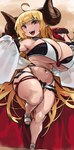 big_breasts blonde_hair bottle breasts clothing container female hair horn huge_breasts midriff navel open_mouth smile solo thick_thighs wide_hips yellow_eyes zanamaoria cygames granblue_fantasy anila_(granblue) animal_humanoid bovid bovid_humanoid caprine caprine_humanoid draph horned_humanoid humanoid mammal mammal_humanoid sheep_humanoid hi_res