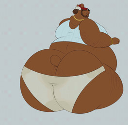 anthro big_butt biped bottomwear brown_body butt butt_expansion clothing expansion hat hat_over_eyes headgear headwear huge_butt huge_hips huge_thighs hyper hyper_butt hyper_hips hyper_thighs male obese obese_anthro obese_male overweight overweight_anthro overweight_male rear_view shirt simple_background smile solo tank_top thick_thighs topwear underwear wide_hips megacoolbear trucker_bear_(megacoolbear) bear mammal 2023 animated animated_gif digital_media_(artwork) low_res short_playtime