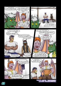 2_horns 5_fingers 6_panel_comic annoyed anthro armor bench bodily_fluids boots bottomwear bracers breastplate brown_body chin_spikes clothed clothing cross-popping_vein crossed_arms crossed_legs dialogue disguise eye_contact facial_spikes fake_horns fingers footwear green_body greeting group hair happy hood horn inside jaw_spikes looking_at_another male mask membrane_(anatomy) membranous_wings on_bench orange_hair page_number pants paper_thin_disguise purple_body purple_hair raised_finger red_eyes shirt shoes sitting sitting_on_bench spikes spikes_(anatomy) sweat sweatdrop text tight_clothing tight_shirt tight_topwear topwear vest white_hair wings yellow_sclera vju79 mythology bob_(vju79) cobby_(vju79) ted_(vju79) zudrec_(vju79) canid canine canis cougar dragon felid feline mammal mythological_creature mythological_scalie scalie wolf comic english_text hi_res multiple_scenes url