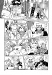 annoyed anthro car city explosion magic male tail vehicle amakuchi fenrir_(amakuchi) canid canine canis fox mammal procyonid raccoon wolf comic greyscale hi_res monochrome