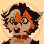 anthro bust_portrait canid canine collar countershade_face countershade_fur countershading dipstick_ears ear_markings eyebrows fox fur hair hi_res icon inner_ear_fluff male mammal multicolored_ears orange_body orange_fur portrait rikosakari solo tongue tongue_out tuft