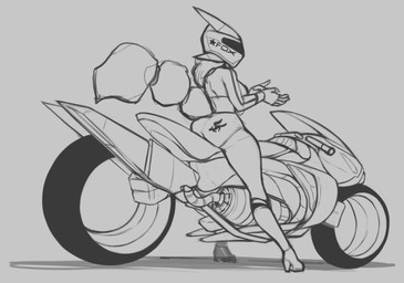 anthro armor big_butt boots breasts butt butt_squish clothed clothing female footwear headgear helmet high_heeled_boots high_heels motorcycle shoes skimpy solo squish straddling tail vehicle conditional_dnp daserfomalhaut nintendo star_fox krystal_(star_fox) canid canine fox mammal monochrome