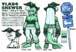 breasts claws cleavage clothed clothing female gloves hair handwear horn non-mammal_breasts scar solo street_sign text white_hair sarikyou vlado_skewer ceratopsian dinosaur ornithischian prehistoric_species reptile scalie triceratops japanese_text model_sheet