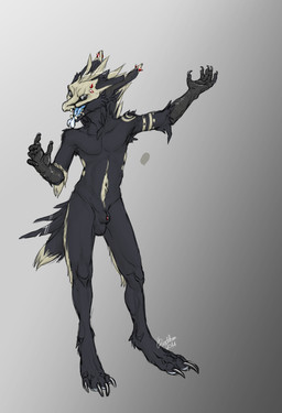 animal_genitalia anthro balls black_balls black_body black_fur black_sclera black_sheath blue_eyes blue_tongue ear_piercing eyebrow_piercing facial_piercing fur genitals male nude open_mouth penis penis_tip piercing red_penis sheath solo standing tongue tongue_out white_body white_fur 0ct0m0n0 mythology dragon furred_dragon furred_scalie mythological_creature mythological_scalie scalie 2014 dated full-length_portrait hi_res portrait signature