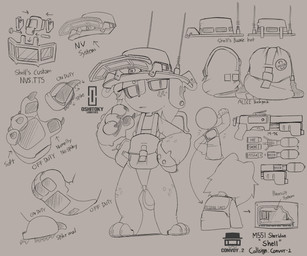 3_toes 4_fingers ambiguous_gender anthro armor backpack biped cheek_tuft circle_eyebrows claws eyebrows facial_tuft featureless_crotch feet fingers front_view grey_background headgear helmet joints looking_at_viewer machine navel nude_anthro open_mouth pawpads simple_background solo standing text toes tuft visor visor_helmet x_navel presto_(artist) project_c.a.t.s shell_(presto) felid feline landcats living_machine mammal robot_anthro absurd_res english_text hi_res model_sheet portrait sketch