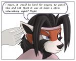 anthro blush border clothing dialogue duo female hair humanoid_hands inner_ear_fluff long_hair purple_eyes simple_background speech_bubble text tuft white_border colrblnd duzt measureup lexi_redd ailurid mammal red_panda 2018 comic english_text