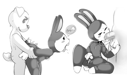 ambiguous_penetration anthro arm_grab arm_pull bodily_fluids cum cum_inside directed_motion_outline duo female from_behind_position genital_fluids leash motion_lines motion_outline oral oral_penetration path_lines penetration prison_guard_position sex cocampplus animal_crossing nintendo carmen_(animal_crossing) k.k._slider canid canine canis domestic_dog lagomorph leporid mammal rabbit 2019 hi_res monochrome