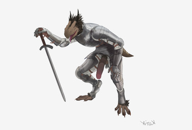 anthro armor balls body_hair bulge claws clothed clothing darkened_balls darkened_genitalia dirty dirty_clothing erection fur genitals hair hairy_balls horn humanoid_genitalia humanoid_penis leaning leaning_forward looking_at_viewer male melee_weapon open_mouth penis plate_armor pubes simple_background solo tongue tongue_out weapon kotia dark_souls fromsoftware mythology dragon dragonoid_(dark_souls) mammal mythological_creature mythological_scalie scalie digital_media_(artwork) full-length_portrait hi_res portrait