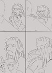 angry anthro bald base_two_layout beverage dreadlocks drinking duo facial_horn female four_frame_grid four_frame_image grid_layout hair horn male open_mouth teeth two_row_layout raidak5 cavemanon_studios goodbye_volcano_high snoot_game anon_(snoot_game) babs_(snoot_game) ankylosaurian ankylosaurid ankylosaurus dinosaur human mammal ornithischian prehistoric_species reptile scalie thyreophoran comic hi_res meme monochrome reaction_image sketch