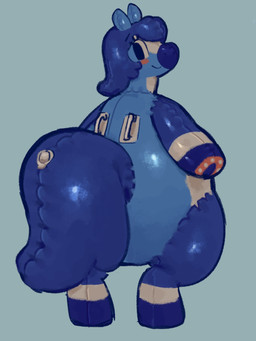 ambiguous_gender anthro big_tail biped blue_background blue_body blue_hair blush glistening glistening_body hair handle handle_bar hooves inflatable looking_back nozzle nozzle_(valve) nozzle_on_tail pool_toy pool_toy_handle simple_background smile solo standing tail serafphim josh_(serafphim) animate_inanimate equid living_inflatable mammal 3:4 digital_media_(artwork) hi_res male_(lore)