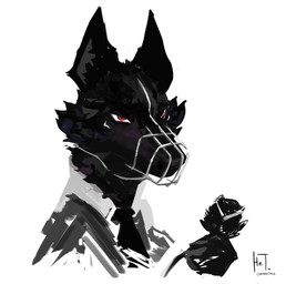 accessory ambiguous_gender anthro black_body black_fur black_rose cheek_tuft clothed clothed_ambiguous clothed_anthro clothing facial_tuft flower fur holding_flower holding_object holding_rose looking_at_viewer monotone_body monotone_fur muzzle_(object) muzzled necktie plant red_eyes rose_(flower) simple_background snout solo tuft white_background white_sclera headsetails canid canine canis mammal wolf bust_portrait colored colored_sketch digital_drawing_(artwork) digital_media_(artwork) english_description hi_res portrait signature sketch