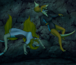 anthro asphyxiation breasts clothed clothing cyanosis death diving_fins diving_mask drowned duo female fur hair mask one-piece_swimsuit open_mouth orange_body peril snuff swimwear tail underwater water wetsuit thehiddenmagpie nintendo pokemon desteni_(thehiddenmagpie) scout_(thehiddenmagpie) buizel canid canine canis generation_4_pokemon mammal pokemon_(species) wolf hi_res