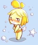 accessory anthro bikini bikini_shorts black_nose blonde_hair blush clothing female fur hair hair_accessory midriff short_hair solo swimwear two-piece_swimsuit white_body white_fur yellow_body yellow_fur noruu animal_crossing nintendo isabelle_(animal_crossing) canid canine canis domestic_dog mammal shih_tzu toy_dog 2013 5:6