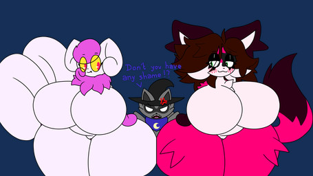 2_tails anthro big_breasts blush breasts chest_tuft facial_tuft female fur genitals group huge_breasts huge_thighs hyper hyper_breasts hyper_thighs imminent_fart leg_tuft male male/female multi_tail neck_tuft pink_body pink_fur pokemorph tail thick_thighs thigh_tuft trio tuft vulva white_body white_fur lord_shad nintendo pokemon shad_(lord_shad) canid canine canis domestic_dog generation_6_pokemon mammal meowstic pokemon_(species) procyonid raccoon 16:9 alpha_channel hi_res widescreen
