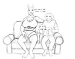 anthro arm_around_shoulders big_breasts book bottomwear breasts canid canine canis clothing controller daniel_porter daniel_porter_jr. dialogue dobermann domestic_dog english_text father_(lore) father_and_child_(lore) father_and_son_(lore) female furniture good_parenting group hi_res hladilnik huge_breasts husband_and_wife larger_female male male/female mammal married_couple monochrome mother_(lore) mother_and_child_(lore) mother_and_son_(lore) muscular muscular_anthro muscular_female pants parent_(lore) parent_and_child_(lore) parent_and_son_(lore) pinscher reading remote_control shirt shorts simple_background size_difference sketch sleeping slice_of_life smaller_male smile sofa son_(lore) t-shirt tank_top text topwear tracy_porter white_background young