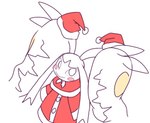 ambiguous_gender blush christmas_clothing christmas_headwear clothing coat costume female hair hair_mouth hat headgear headwear holidays long_hair looking_at_viewer looking_up markings pseudo_hair red_clothing red_coat red_topwear santa_costume santa_hat sharp_teeth simple_background solo teeth topwear white_background yellow_markings mawaifu christmas nintendo pokemon generation_6_pokemon humanoid mega_evolution mega_mawile pokemon_(species) 2022