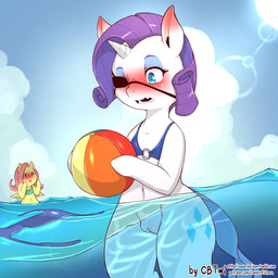 :o accident accidental_exposure anthro ball beach_ball bikini bikini_removed bikini_top blue_eyes blush bottomless clothed clothing cloud cutie_mark detailed_background duo eye_patch eyelashes eyeshadow eyewear feathered_wings feathers female flat_chested genitals hair hooves horn inflatable makeup mascara navel o-ring o-ring_bikini o-ring_bikini_top o-ring_swimwear open_mouth outside pink_hair plump_labia purple_hair sea semi-anthro sky solo_focus summer sun swimming swimwear swimwear_removed teeth text two-piece_swimsuit vulva wardrobe_malfunction water wings yellow_body yellow_feathers cold-blooded-twilight friendship_is_magic hasbro my_little_pony mythology fluttershy_(mlp) rarity_(mlp) equid equine mammal mythological_creature mythological_equine pegasus unicorn 1:1 2018 hi_res url