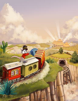 anthro black_clothing black_hat black_headwear bottomless circus clothed clothing cloud fur grey_body grey_fur hat headgear headwear logo looking_at_viewer male male_anthro open_mouth open_smile pink_nose pink_tail red_clothing red_topwear sky smile solo standing tail topwear train vehicle white_body white_fur young young_anthro young_male pandapaco mammal mouse murid murine rodent 2019 alternate_version_at_source artist_logo hi_res signature