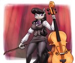 anthro black_hair bottomwear bowed_string_instrument breasts cello clothed clothing cutie_mark eyebrows eyelashes female fur grey_body grey_fur hair legwear long_hair looking_at_viewer miniskirt musical_instrument pantyhose purple_eyes skirt solo string_instrument topwear king-kakapo friendship_is_magic hasbro my_little_pony octavia_(mlp) earth_pony equid equine horse mammal pony 2022 hi_res