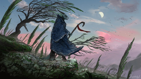 anthro barefoot cloak clothed clothing cloud crook day detailed_background feet fully_clothed grass grey_body grey_scales hindpaw holding_object holding_staff horn landscape leaf leaves_blowing male moon moss mountain nature outside paws plant scales scenic_view side_view sky solo staff standing tail tree walking_stick wind themefinland mythology phyn dragon mythological_creature mythological_scalie scalie wingless_dragon 16:9 2020 digital_media_(artwork) hi_res widescreen
