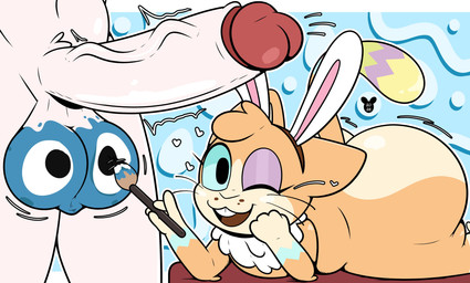 anthro balls big_balls big_butt big_penis blue_eyes brush butt duo eyebrows eyelashes eyeshadow female feral fur genitals glans heart_symbol holding_brush holding_object huge_balls huge_penis humanoid_genitalia humanoid_penis looking_at_viewer lying makeup male male/female motion_lines neck_tuft on_front one_eye_closed open_mouth open_smile paint_on_balls penis pupils smile teeth tongue tuft vein white_body white_fur white_heart luanctoons hopella_(sweet2delow) domestic_cat felid feline felis lagomorph mammal 2026 absurd_res digital_media_(artwork) hi_res