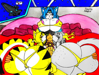 anthro areola areola_slip bed bedroom big_butt bikini breasts butt butt_grab camel_toe canon_x_oc clothing erect_nipples eyelashes female freckled_breasts freckled_butt freckled_face freckled_hips freckles furniture gold_bikini group hand_on_butt heart_bed huge_butt human_on_anthro interspecies kissing long_eyelashes male male/female nipple_outline nipples space star_destroyer swimwear two-piece_swimsuit theloanwanderer216 golden_week mihoyo nintendo pseudoregalia star_fox star_wars zenless_zone_zero krystal_(star_fox) pulchra_fellini sybil_(pseudoregalia) bovid canid canine caprine felid feline fox goat human hybrid lagomorph leporid mammal rabbit thiren 2026 traditional_media_(artwork)