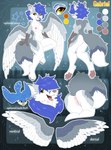 anthro anus blue_hair breasts female fluffy fluffy_tail fur genitals grey_body grey_fur hair pussy solo tail text white_body white_fur wings yellow_eyes hioshiru gabriel_serealia north_(gabriel_serealia) avian bird canid canine enfield fox mammal 2021 english_text hi_res model_sheet