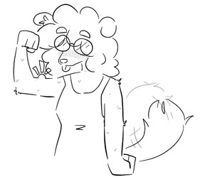 afro anthro clothing eyewear female freckled_face freckles glasses motion_lines muscular shirt solo tail tail_motion tailwag tank_top topwear unknown_artist canid canine mammal monochrome