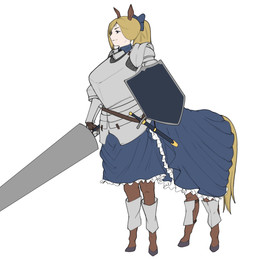 armor big_breasts blonde_hair blue_eyes breasts brown_body brown_fur clothed clothed_taur clothing dress female fur hair hooves horse_ears horse_tail lance melee_weapon polearm ponytail ribbons shield simple_background solo standing taur_clothing weapon anonymous_artist european_mythology greek_mythology mythology estelle_bellegarde centaur equid equid_taur humanoid_taur mammal mammal_taur taur flat_colors hi_res