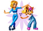 anthro blonde_hair dancing duo fangs female female/female hair looking_at_another smile teeth arsbin activision crash_bandicoot_(series) crash_team_racing_(series) crash_team_racing_nitro-fueled coco_bandicoot isabella_bandicoot bandicoot mammal marsupial hi_res