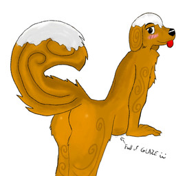 anthro bent_over blush butt filled_belly food icing inflation male presenting presenting_hindquarters solo tail tongue tongue_out cinafloof cinnazawg canid canine food_creature mammal 1:1 hi_res