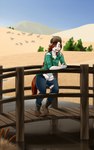 anthro areola big_teats boots bottomwear bridge clothed clothing female flat_chested footwear green_eyes hair hat headgear headwear long_hair nipples open_bottomwear open_clothing open_pants outside pants river shoes solo teats torn_clothing transformation underwear water amara_burrger disney gravity_falls wendy_corduroy equid equine horse mammal hi_res