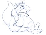 anthro anus belly big_butt butt digitigrade eyes_closed male nipples presenting presenting_anus puffy_anus slightly_chubby slightly_chubby_male solo spread_anus spread_butt spreading chibsarts mythology chiderg dragon mythological_creature mythological_scalie scalie