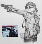 aiming anthro biped clothed clothed_anthro clothed_female clothing female female_anthro front_view fur gun handgun holding_gun holding_handgun holding_object holding_pistol holding_ranged_weapon holding_weapon photo_reference pistol ranged_weapon reference_image solo south_korea south_korean_flag standing weapon jolyn0710 2024_paris_olympics disney olympics zootopia judy_hopps kim_ye_ji_(olympics) european_rabbit lagomorph leporid mammal oryctolagus rabbit 2024 greyscale half-length_portrait hi_res monochrome portrait signature traditional_media_(artwork)