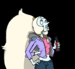 beverage blue_body blue_skin blush female hair lips multi_limb not_furry ponytail simple_background soda solo white_hair discount-supervillain cartoon_network steven_universe opal_(steven_universe) alien alien_humanoid gem_(species) gem_fusion humanoid opal_(gem_species) alpha_channel