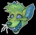 anthro blue_eyes blue_inner_ear blue_teeth buckteeth cheek_tuft ear_piercing ear_ring eyelashes facial_tuft fangs female fur green_body green_fur hair inner_ear_fluff jewelry open_mouth open_smile piercing ring_piercing short_hair smile snout solo spiral spiral_pupils teeth tongue tuft tufted_fur whisker_spots whiskers flabberd miray_(flabberd) canid canine canis hybrid mammal murid murine rat rodent wolf alpha_channel icon low_res