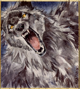anthro cheek_tuft facial_tuft fangs fur grey_body grey_fur head_tuft male male_anthro mouth_shot neck_tuft open_mouth red_tongue simple_background solo teeth tongue tuft yellow_eyes akatan_art mythology canid canine mammal mythological_canine mythological_creature werecanid werecanine werecreature werewolf 2025 acrylic_painting_(artwork) dated hi_res painting_(artwork) signature traditional_media_(artwork) traditional_painting_(artwork)