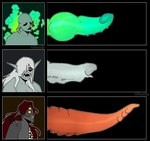 ambiguous_gender black_background black_body black_eyes chart ear_fins fin genitals green_penis grey_body group hair male multi_eye multi_mouth ovipositor penis penis_chart red_hair ridged_penis sharp_teeth simple_background split_form teeth trio white_hair yellow_eyes puppetmaster13uwu pressure_(roblox) blitz_(pressure) chainsmoker_(pressure) searchlights_(pressure) humanoid marine merfolk