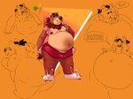 4:3 anthro beady_eyes bear belly belly_focus big_belly big_butt black_hairband briefs brown_body brown_fur bulge bunny_slippers butt canid canine canis cheeky_smile clothing disgust food footwear fur hair hi_res hybrid iggy looking_at_viewer looking_back looking_pleasured low-angle_view male mammal mane moobs navel nipples obese obese_anthro obese_male open_mouth orange_background overweight overweight_anthro overweight_male pink_clothing pink_topwear pink_vest plant presenting presenting_hindquarters raised_tail red_briefs red_clothing red_nipples red_underwear sharp_teeth shoes sighing simple_background slippers solo speech_bubble tail technocaster teeth tied_hair topwear unbuttoned_vest underwear ursine vegetable vest wolf x_navel