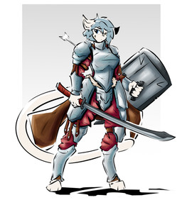 anthro armor blue_hair clothed clothing fantasy female hair heterochromia holding_object holding_weapon melee_weapon shield simple_background solo standing sword weapon notsafeforweh lia_(notsafeforweh) domestic_cat felid feline felis mammal absurd_res hi_res
