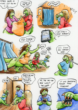 3_toes 4_fingers adolescent bent_arm big_hands blonde_hair blue_clothing blue_curtains blue_eyes blue_shirt blue_t-shirt blue_topwear bottomless box brown_hair bzzz claws close-up clothed clothing coat container cord curtains dialogue door dress earless electronics eyes_closed feet female fingers floor gesture green_body grin group hair hand_gesture holding_box holding_cloth holding_clothing holding_container holding_door_handle holding_dress holding_object holding_phone holding_topwear husband inside long_hair looking_aside looking_at_another looking_back male open_door open_mouth orange_claws orange_clothing orange_dress orange_eyes orange_wall phone phone_app phone_call phone_screen photo pink_clothing pink_shirt pink_topwear plantigrade quadruped raised_hand red_clothing red_coat red_topwear ring_(sound) scarf sharp_teeth shirt short_hair short_tail simple_background smile snout sound_effects speech_bubble sprawling_gait standing straight_hair t-shirt tail tail_motion tailwag tapering_tail teeth text thick_tail toes topwear walking wall_(structure) wall_phone waving white_background wife wood wood_floor young cervelet alice_(growing_troubles) diana_(growing_troubles) liz_(growing_troubles) simon_(growing_troubles) lizard lizard_taur reptile reptile_taur scalie scalie_taur taur 2023 comic english_text hi_res multiple_scenes painting_(artwork) shaded signature traditional_media_(artwork) traditional_painting_(artwork) traditional_watercolor_(artwork) watercolor_(artwork) daughter_(lore) father_(lore) father_and_child_(lore) father_and_daughter_(lore) grandchild_(lore) grandmother_(lore) grandparent_(lore) parent_(lore) parent_and_child_(lore) parent_and_daughter_(lore)