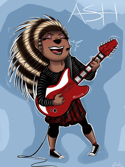 4_fingers abstract_background anthro biped black_nose bottomwear clothed clothed_anthro clothed_female clothing electric_guitar electronics emanata eyebrows eyelashes eyes_closed female fingers flash_emanata fully_clothed fully_clothed_anthro fully_clothed_female guitar holding_guitar holding_musical_instrument holding_object microphone motion_lines musical_instrument open_mouth playing_guitar playing_music plucked_string_instrument quills_(anatomy) singing skirt smile solo string_instrument striped_quills text setoangel01 fender_musical_instruments_corporation illumination_entertainment sing_(movie) ash_(sing) crested_porcupine mammal old_world_porcupine porcupine rodent 2017 3:4 absurd_res character_name dated hi_res signature