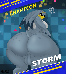 anthro backsack balls big_balls big_butt black_sclera bottom_heavy butt confetti exclamation_point eyewear eyewear_on_head femboy flaccid gameplay_mechanics genitals goggles goggles_on_head huge_butt looking_back male pear-shaped_figure penis question_mark shocked solo thick_thighs wide_hips flamez sega sonic_riders sonic_the_hedgehog_(series) storm_the_albatross albatross avian bird procellariiform hi_res